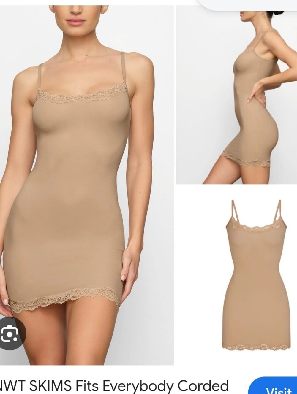 Skims Seamless Nude Lace-Trim Slip Dress Camisole Size Xs NWT